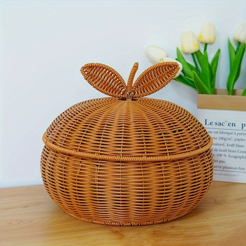 shaped Wicker Storage Basket Lid Perfect Fruits - Temu Canada