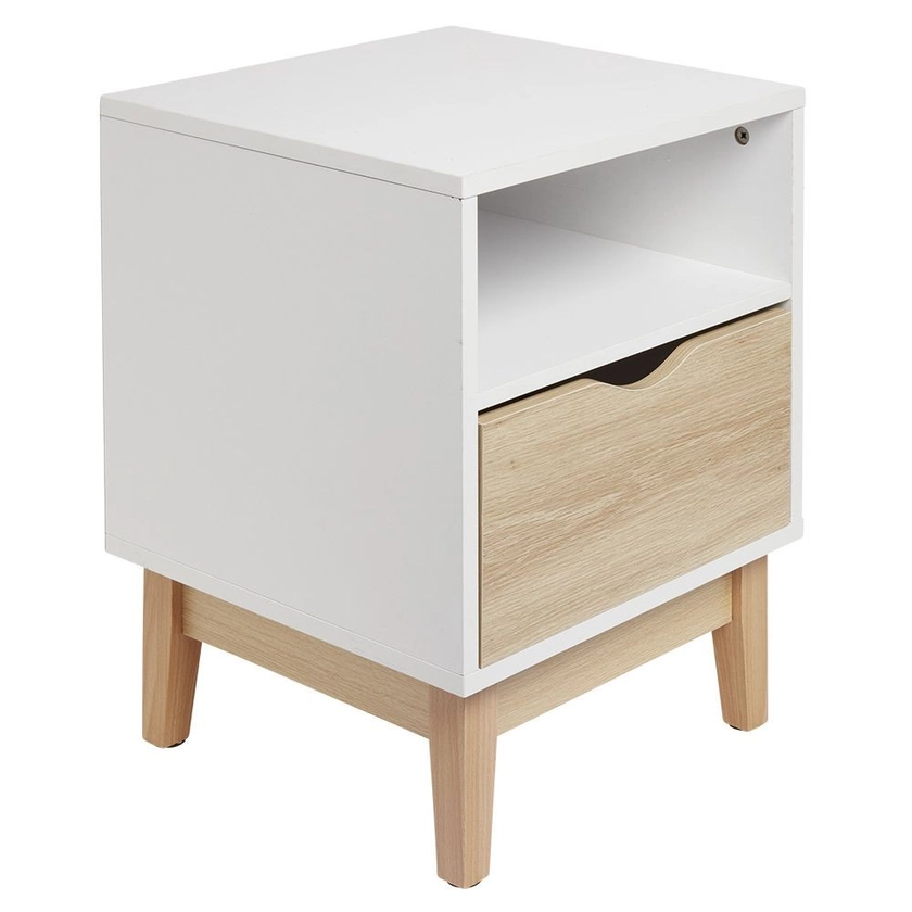 Table de chevet Lida 1 tiroir 1 niche pieds en pin blanc et naturel - Table de chevet - Chambre - Meuble | GiFi