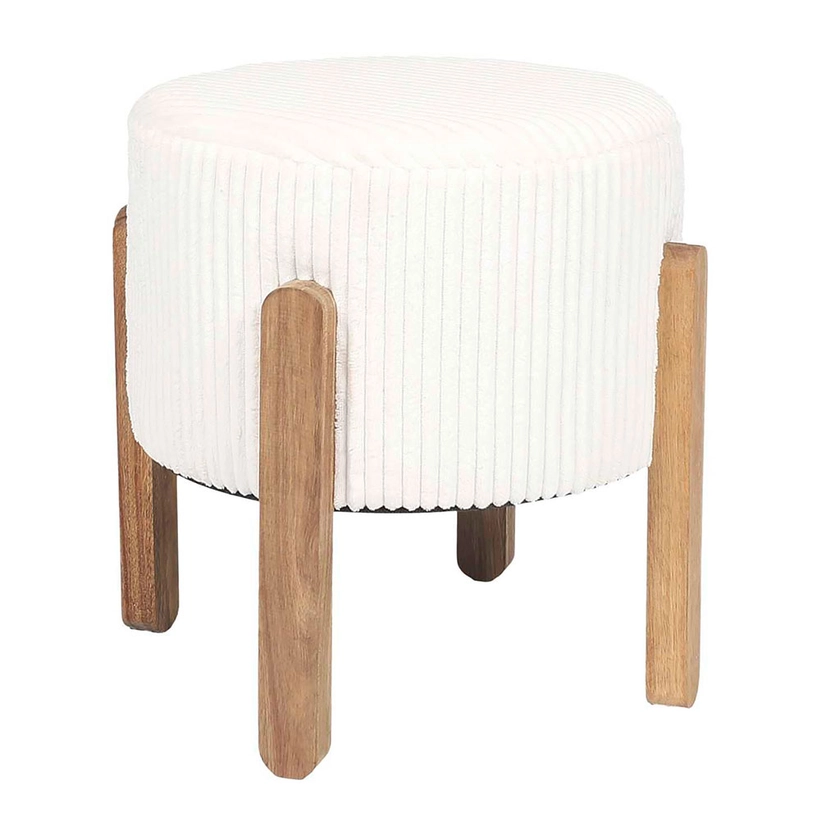 Tabouret en tissu côtelé beige et bois d'acacia - Scarlett