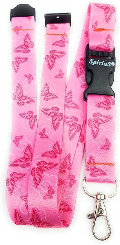 SpiriuS Breakaway Neck Strap Lanyard with safety clip Strong detachable Metal Clip for ID Carc Badge Holder, Key Holder (Pink Butterflies) : Amazon.co.uk: Stationery & Office Supplies