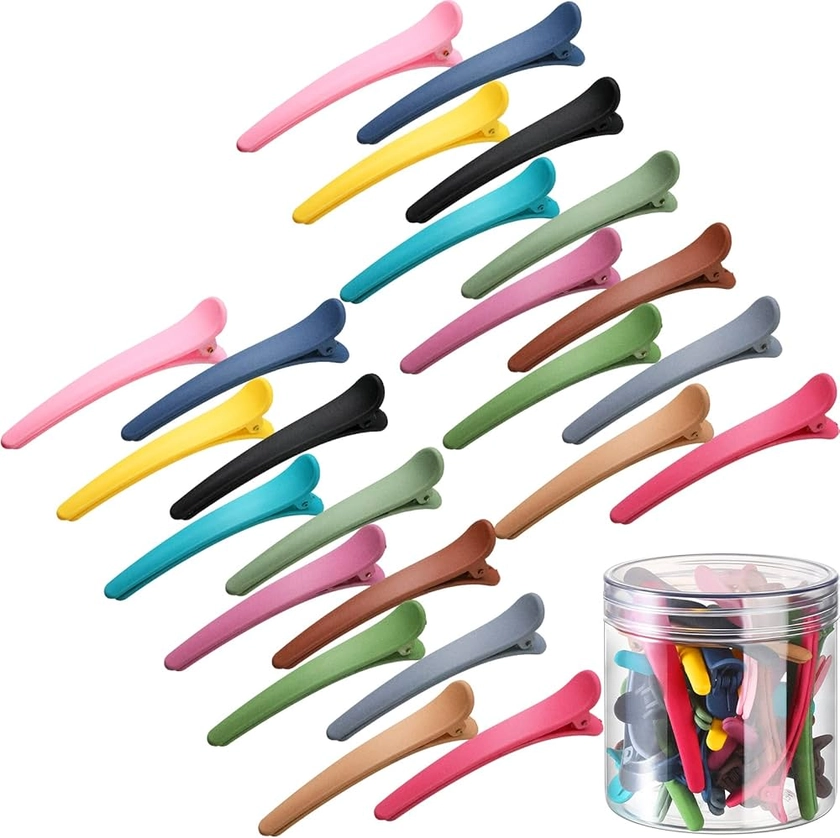 Geosar 24 Pcs Hair Sectioning Clips, Duck Billed Hair Accessories for Styling, Plastic Hair Clips with Container, 2.95 Inch, Colorful, for Women