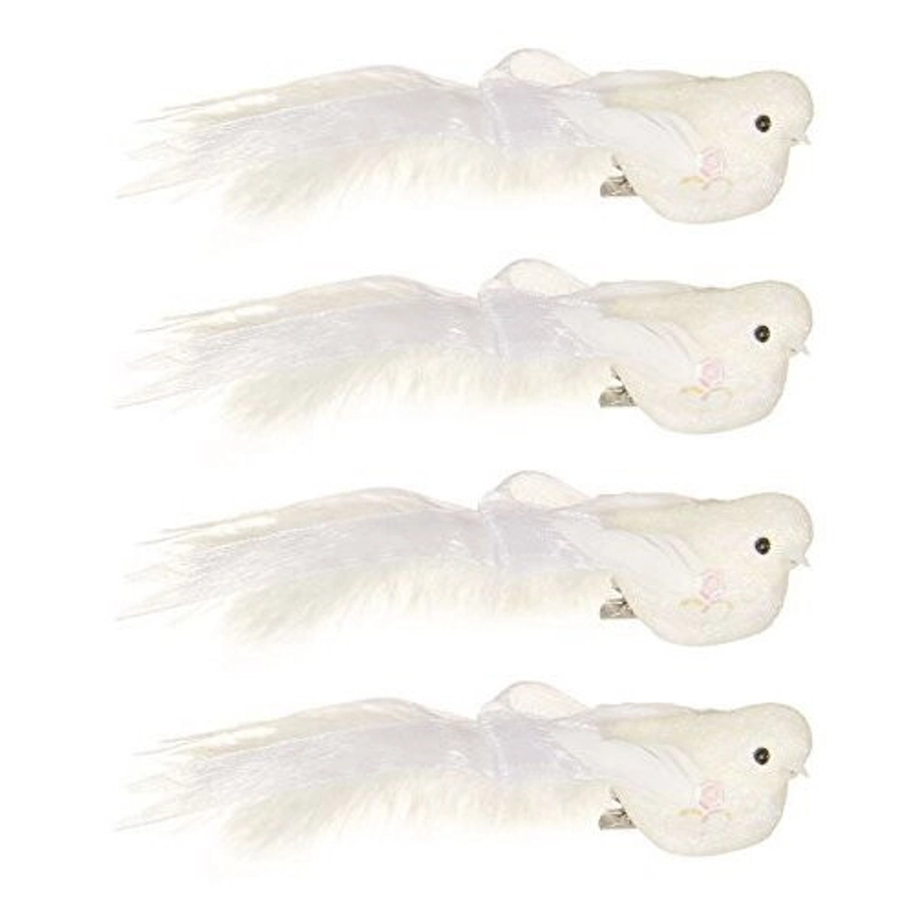 4 x 12cm White Glitter & Feather Christmas Bird Decorations with Clip by Premier on OnBuy