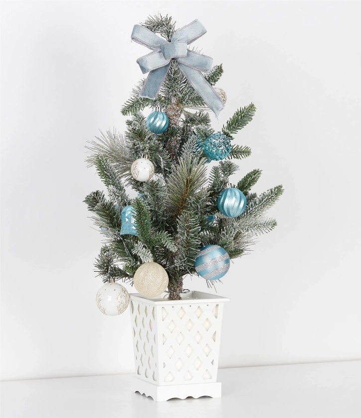 Southern Living Blue Christmas Collection Pre-Lit 2-ft. Flocked Tree in Lattice Pot | Dillard's