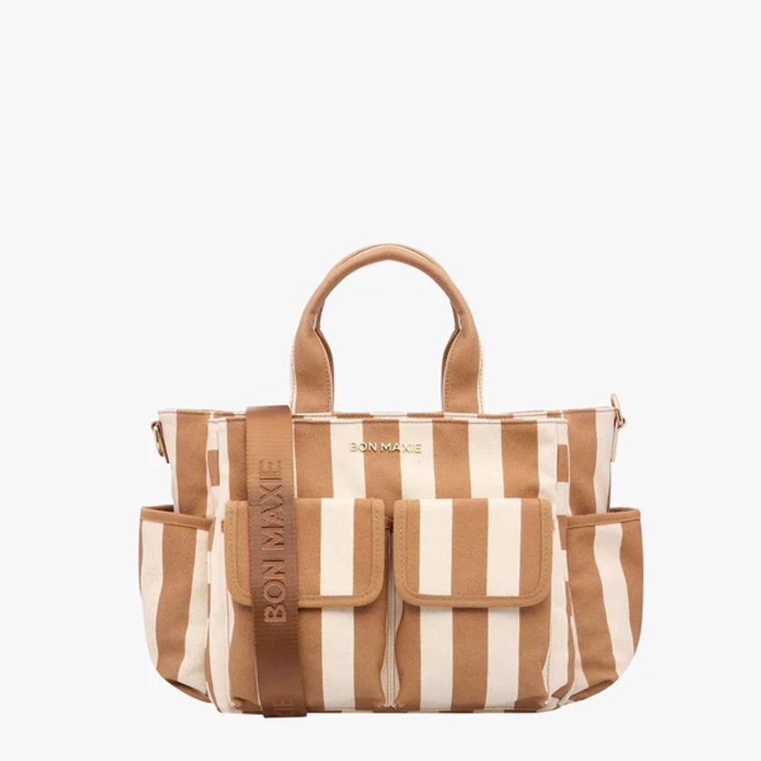 Multi-Pocket Day Bag -- Tan Stripe