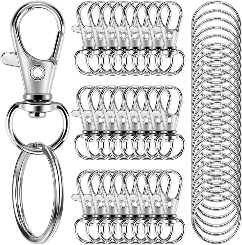 50PCS Metal Lobster Claw Clasp with Key Rings, 25PCS Keychains Clips Hooks and 25PCS Key Chain Rings, keychain accessories, keychain Rings making kit for Crafts