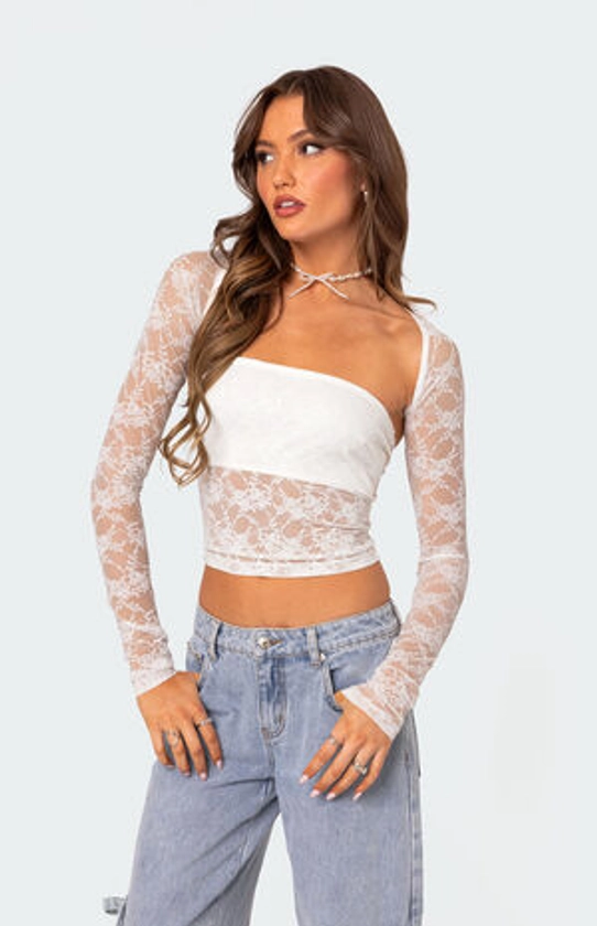 Edikted Addison Sheer Lace Tube Top & Shrug Two Piece Set | PacSun