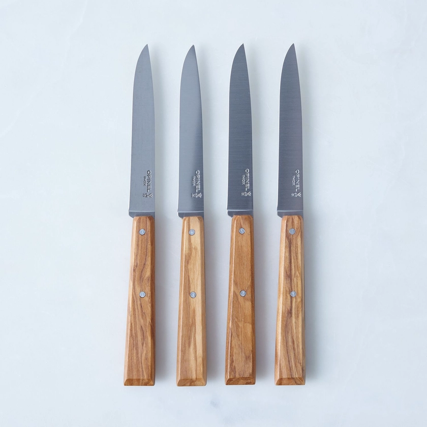 Opinel Olive Wood Table Steak Knives (Set of 4), Made in France, Wood & Stainless Steel 