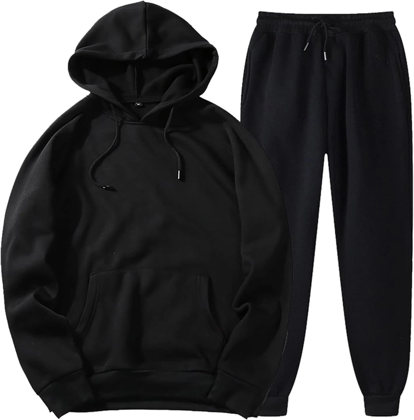 sumensumen Men's Tracksuits Casual 2 Piece Hoodie Sets, 2 Piece Outfits Long Sleeve Hooded Matching Joggers Sweatpants Men-02 Black,3X-Large at Amazon Men’s Clothing store