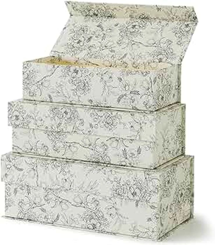 Elegant Floral Decorative Storage Boxes with Lids - Set of 3: Magnetic Closure Memory Keepsake Boxes, Cardboard Storage for Photos, Documents, and Home Décor, Versatile Sizes, Ideal as Gift Boxes