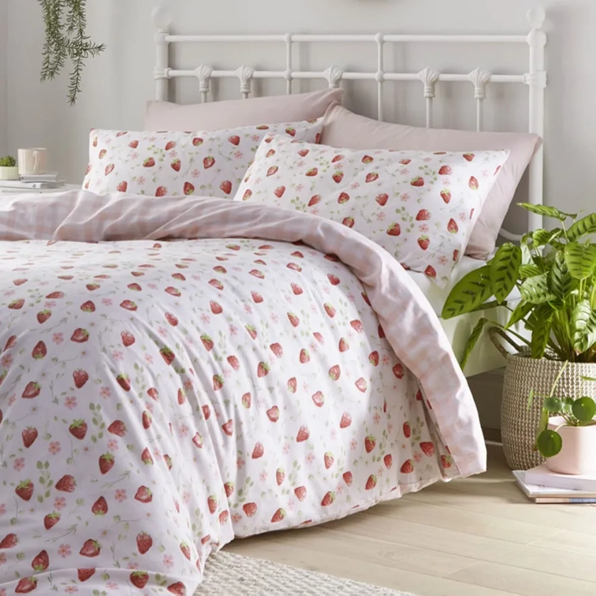 HOMEMAKER BEDDING Parure de lit avec housse de couette et taies d'oreiller Motif fraises (King size)