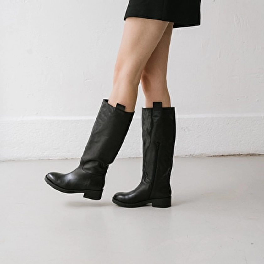 Bottes hautes en cuir grainé noir pour Femme | Jonak