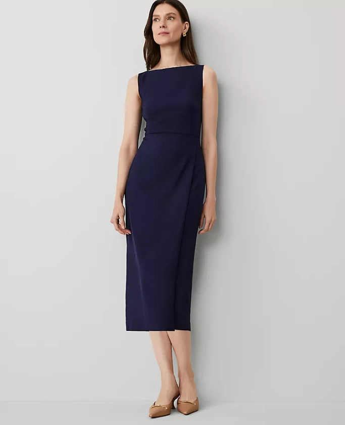 The Boatneck Wrap Sheath Dress in Textured Drape