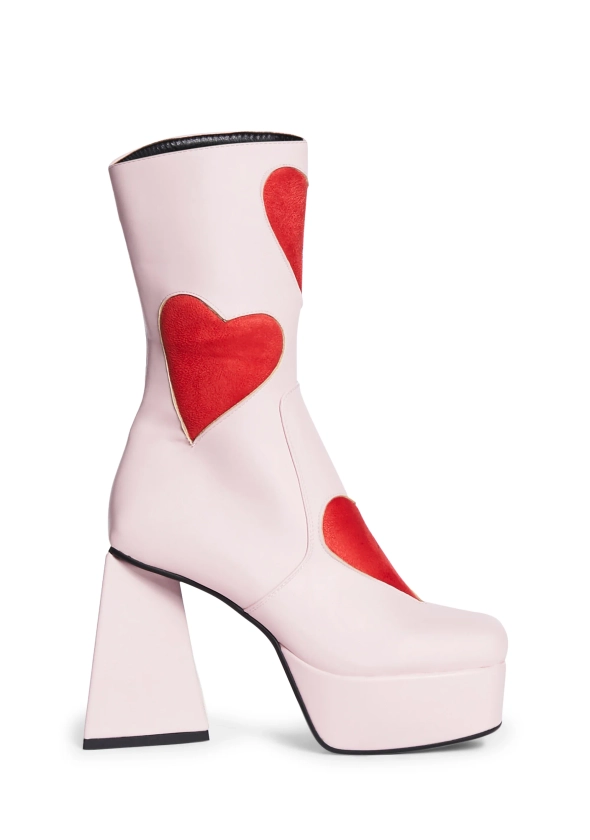 Lamoda Heart Platform Ankle Boots - Pink