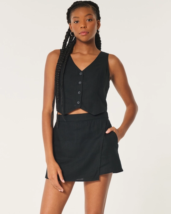 Women's Linen-Blend Wrap Mini Skort | Women's Sale | HollisterCo.com