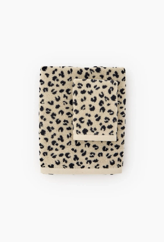 Serviette de toilette, coton BIO motif léopard, ECRU Monoprix Maison