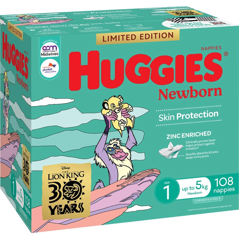 Huggies Newborn Nappies Size 1 (up To 5kg) 108 Pack