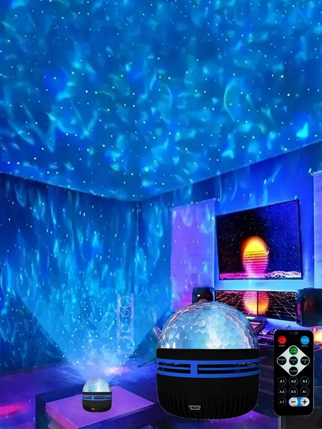 1pc Star Projector, Galaxy Projector, Wave Projector, Water Light Projector With Remote Control, Usb Powered For Bedroom, Game Room, Home Theater, Ceiling, Room Decoration, Christmas Gift, Valentine's Day Gift, Camping, Wedding, Halloween & Christmas Decorations, 7 Colors Patterns | SHEIN UK