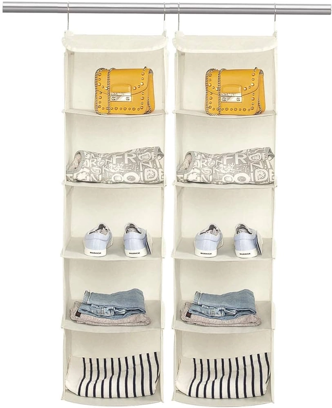 BrilliantJo 2 PCS Hanging Wardrobe Closet Storage with 5 Shelves Organiser, Storage Shelves Unit with 6 Pockets for Clothes -Beige(12 x 12 x 43 inch) : Amazon.co.uk: Home & Kitchen