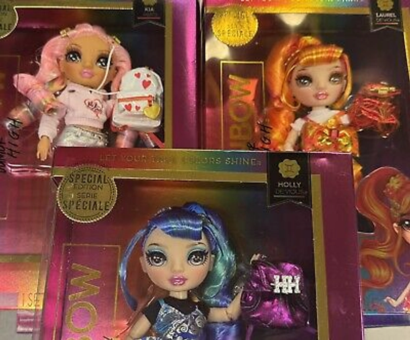 Lot Of 3 Rainbow Junior High Holly De'Vious, Laurel De’Vious, Kia Hart Doll New