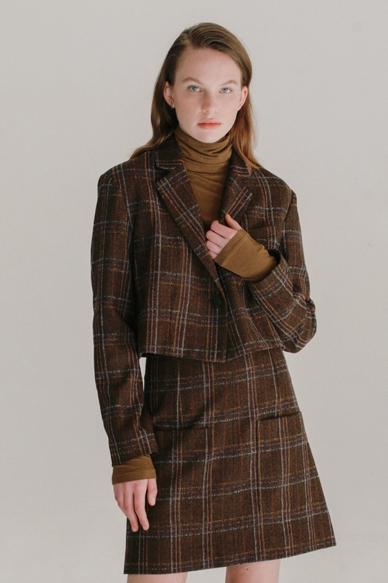 PLAID SHORT JACKET - BROWN PLAID —  MIJEONG PARK - LA based womenswear label