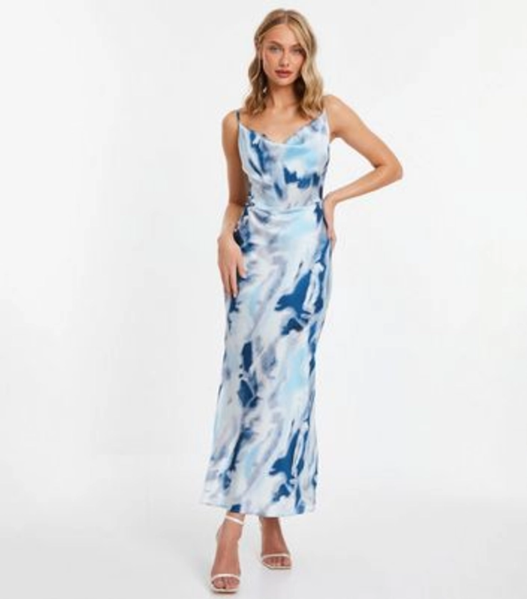 QUIZ Pale Blue Marble Print Maxi Dress