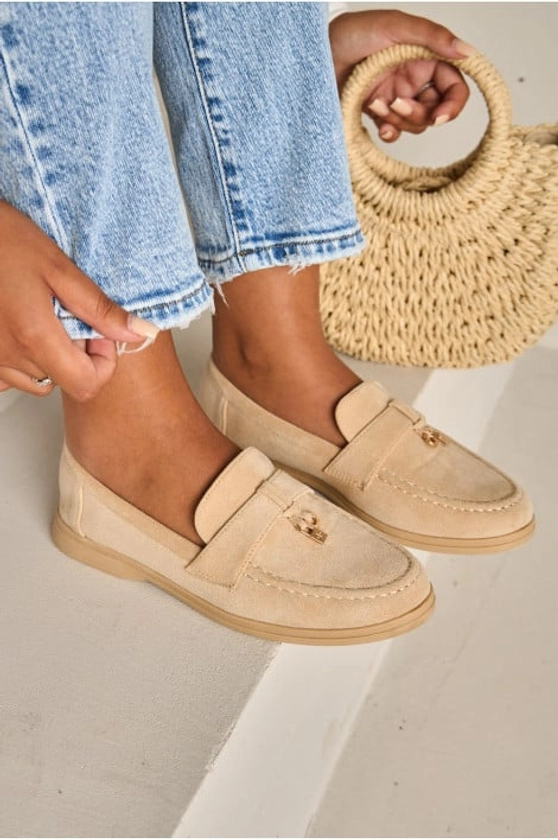 Mocassin en velours beige - Brentiny Paris