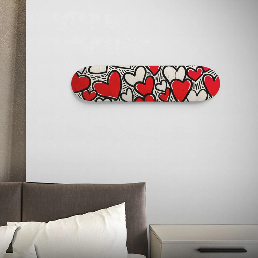 Red and White Hearts Wall Art or 8.25&quot; Skateboard
