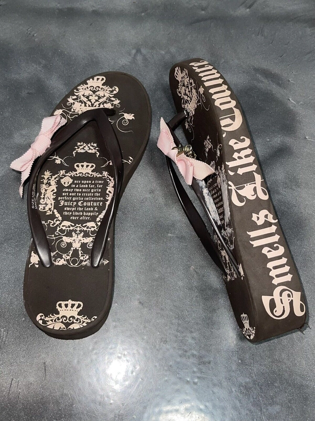 Y2K McBling Juicy Couture Smells Like Couture Wedge Flip Flops With Charms SZ 7