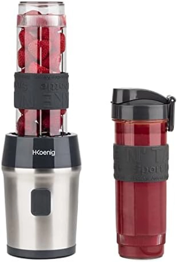 H.Koenig SMOO9 Mini Compact Portable Smoothie Blender 570ml BPA Free Powerful 300W Smoothie Blender 2 Portable Bottles, 4 Stainless Steel Blades, 2 Bottles with Travel Lids Included : Amazon.com.be: Home & Kitchen