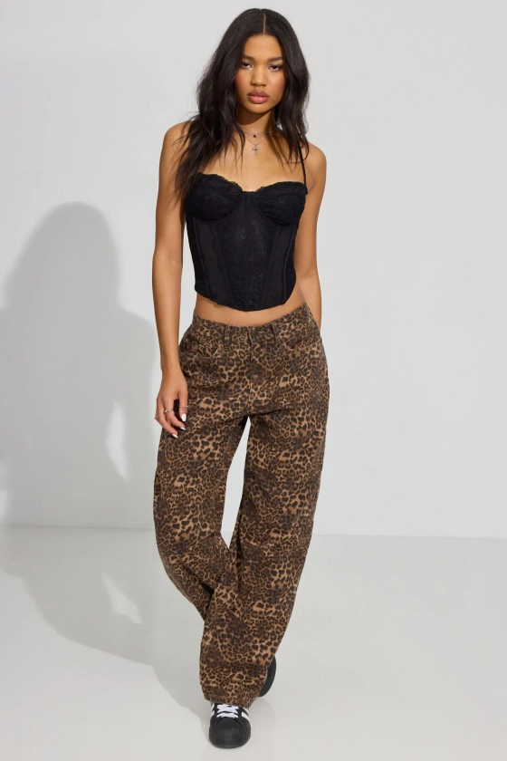 Leopard Low Rise Baggy Pants Brown | Garage