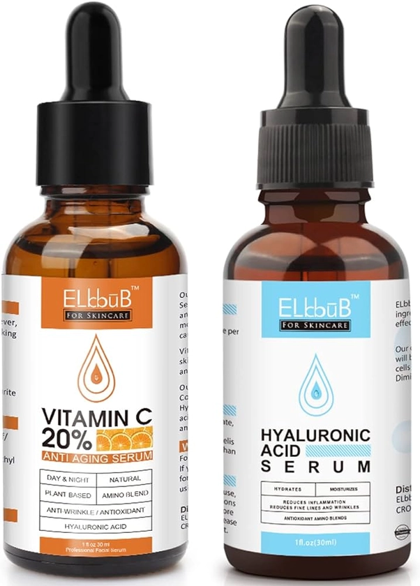 Anti Aging Vitamin C Serum Hyaluronic Acid Serum Set - with Hyaluronic Acid, Skin Care Set Boost Skin Collagen,Hydrate & Plump Skin, Anti Aging & Wrinkle Facial Serum
