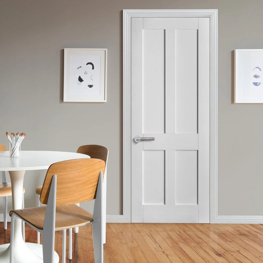 White Internal Primed Flat Victorian Shaker 4 Panel FD30 Fire Door (IWPVICSFD)