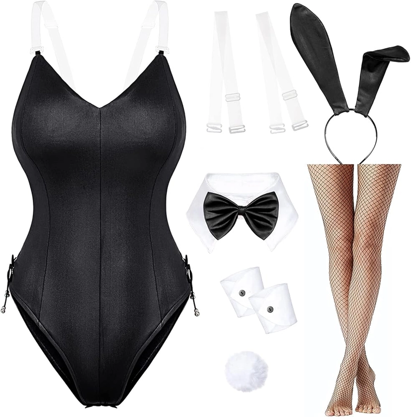 Womens Bunny Costume Girl Bodysuit Anime Role Costume Senpai Cosplay Bodysuit One Piece Stockings Set