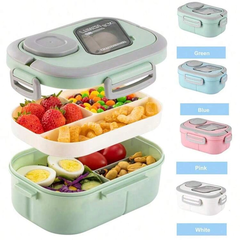 1pc Caixa Bento para Micro-ondas Lancheira para Adultos - Design de Duas Camadas, Pode Ser Usado em Micro-ondas e Máquina de Lavar Louça, Para Almoços e Lanches Saudáveis - Perfeito para Volta às Aulas, Aulas, Faculdade, Material Escolar, Organizadores de Cozinha e Armazenamento