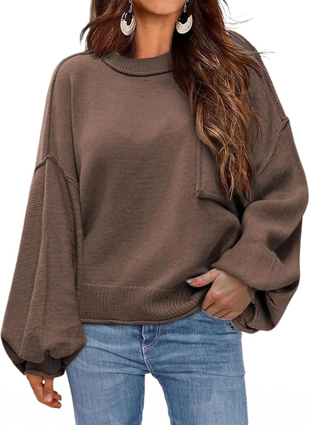 Dokotoo Women's Sweater 2024 Fall Winter Long Sleeve Casual Tops Ribbed Hem Knitwear Lantern Pullover Sweater