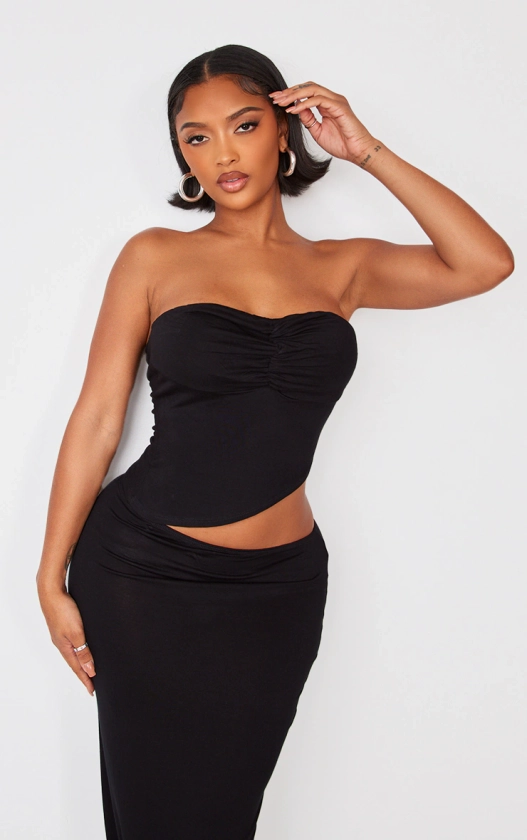 Shape Black Jersey Bandeau Asymmetric Hem Top