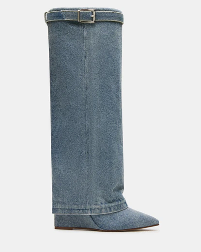 CORENNE Denim Fabric Fold-Over Knee High Boot | Women's Boots