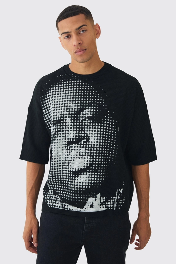 Oversized Open Stitch Biggie License Printed Knitted T-shirt