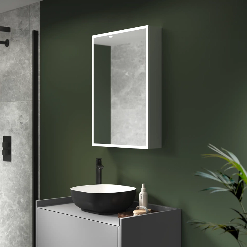 Marcel LED Bathroom Mirror Cabinet - Pebble Grey