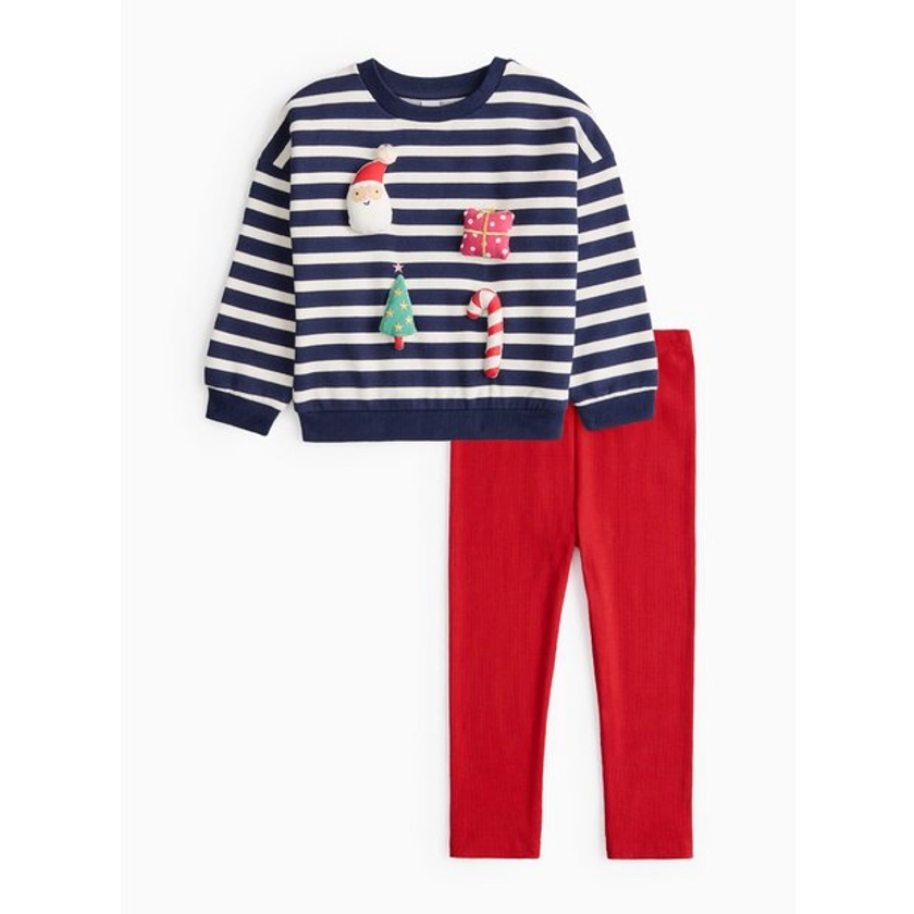 Christmas Stripe Badge Sweatshirt & Red Leggings Set  4-5 years