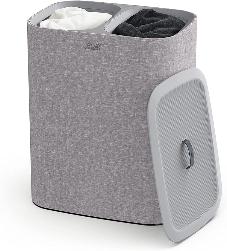 Joseph Joseph Tota 90-litre Laundry Separation Basket with lid, 2 Removable Washing Bags with Handles - Grey