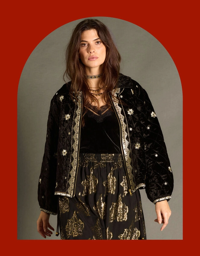 East Embroidered Quilted Jacket Black