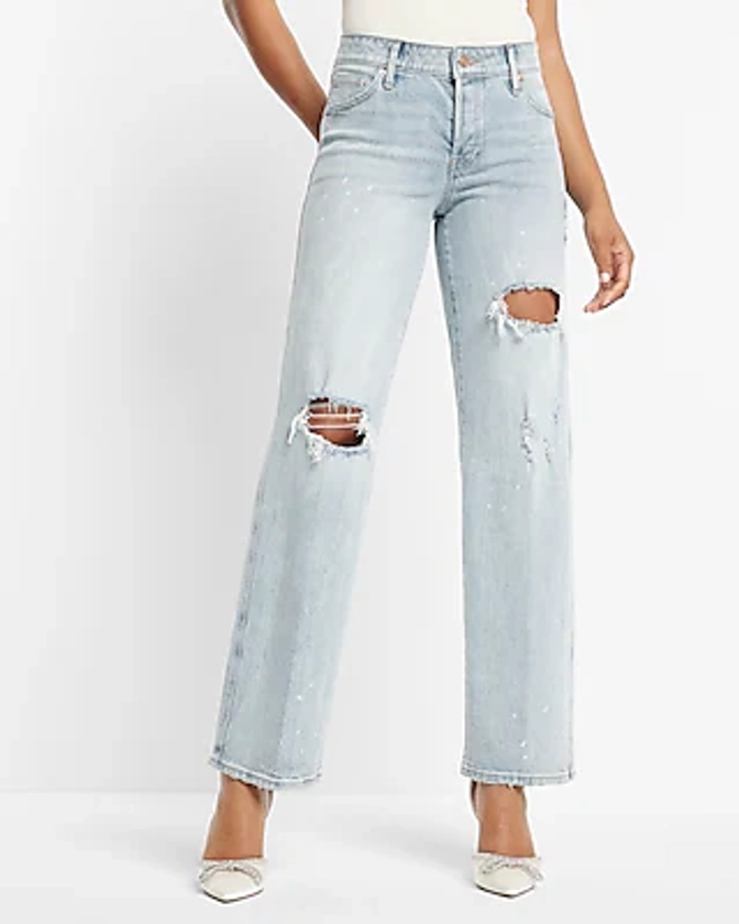 Low Rise Light Wash Ripped Baggy Straight Jeans