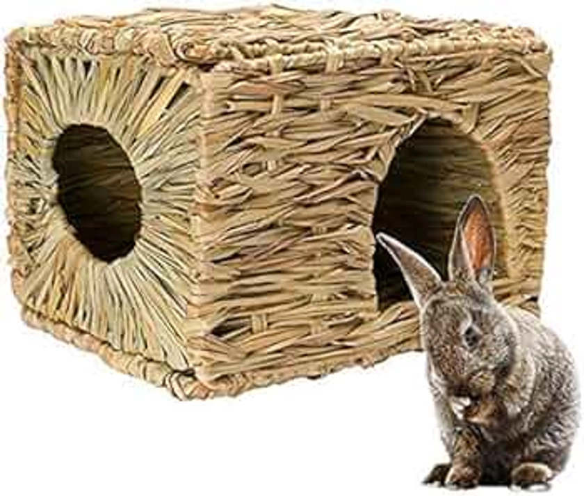 MODEHUAYING Natural Seagrass Mat Bed Hideaway Toy, Hand Woven for Rabbit Guinea Pig Chinchilla Ferret