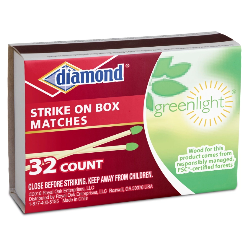 Diamond Green Light Strike On Box Matches, 10 Matchboxes, 32 Matches Each