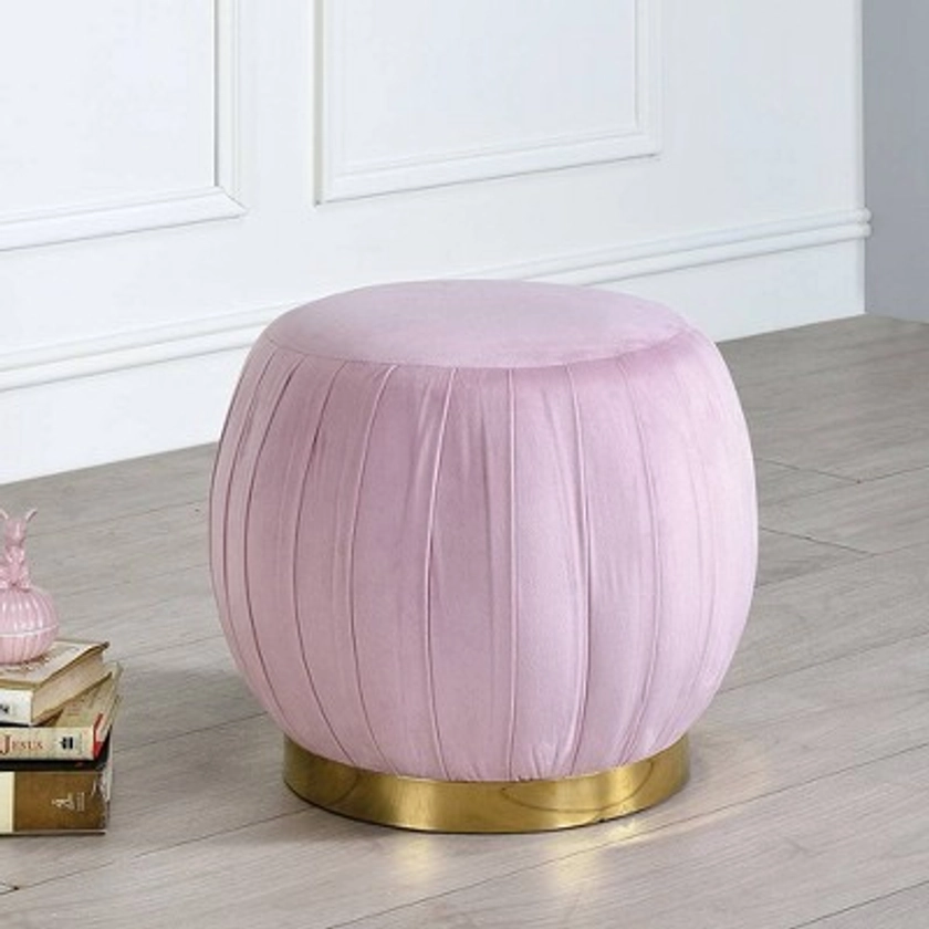 19" Zinnia Ottoman Pink Carnation Velvet/Gold - Acme Furniture