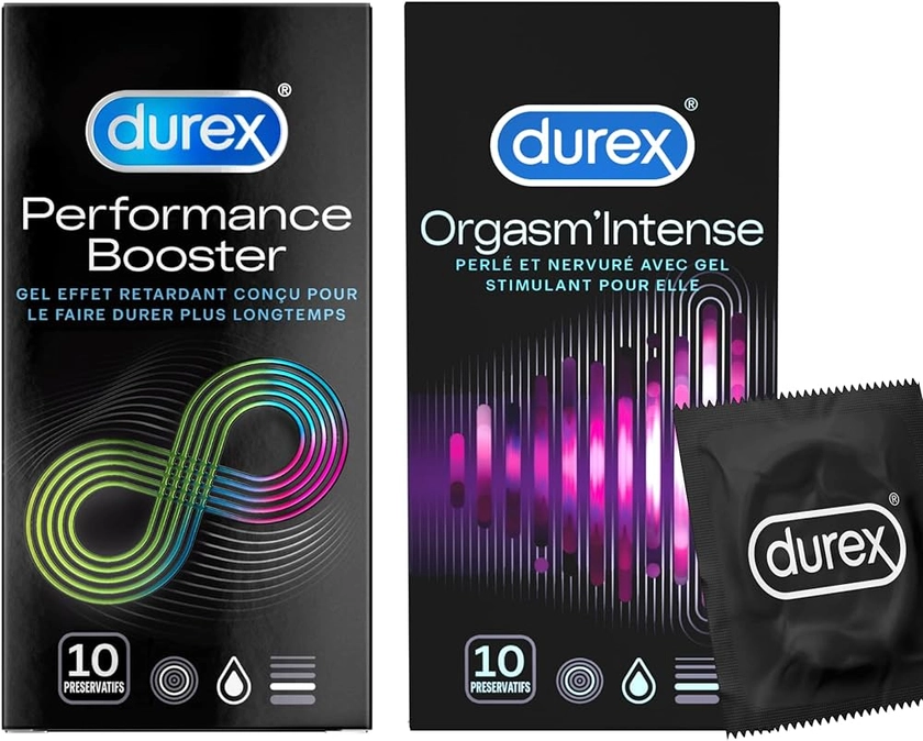 DUREX - Lot de 2 Boîtes de Préservatifs Extra Lubrifiés - Retardant x10 – Stimulant x10 : Amazon.fr: Hygiène et Santé