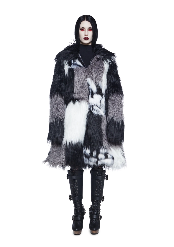 Widow Fuzz Faux Fur Patchwork Coat - Multi