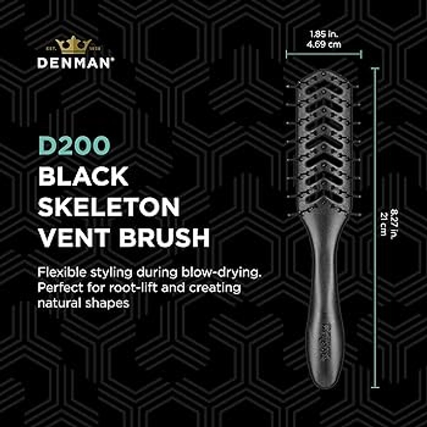 Denman Jack Dean by D200 Flexible Vent Brush for Blow Drying - Styling Hair Brush for Wet Dry Curly Thick Straight Hair - For Women and Men, Black