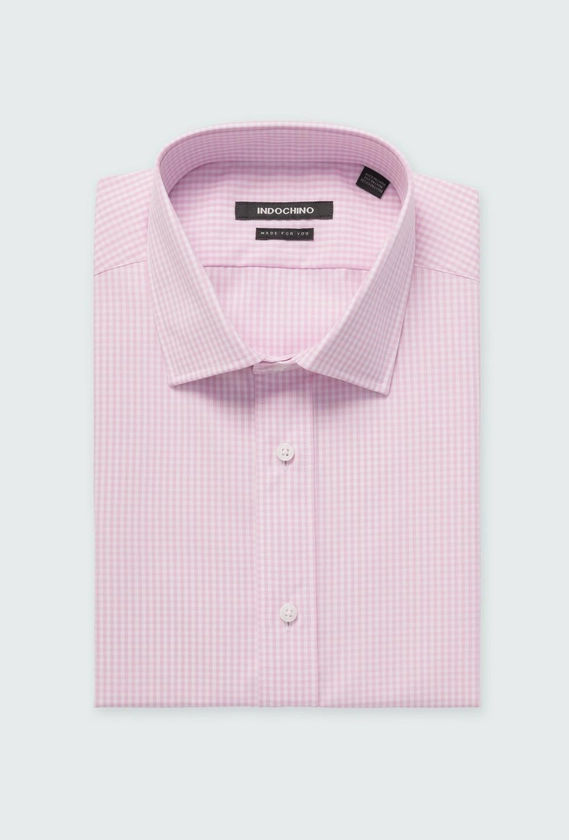 Helston Anti-Wrinkle Gingham Pink Shirt